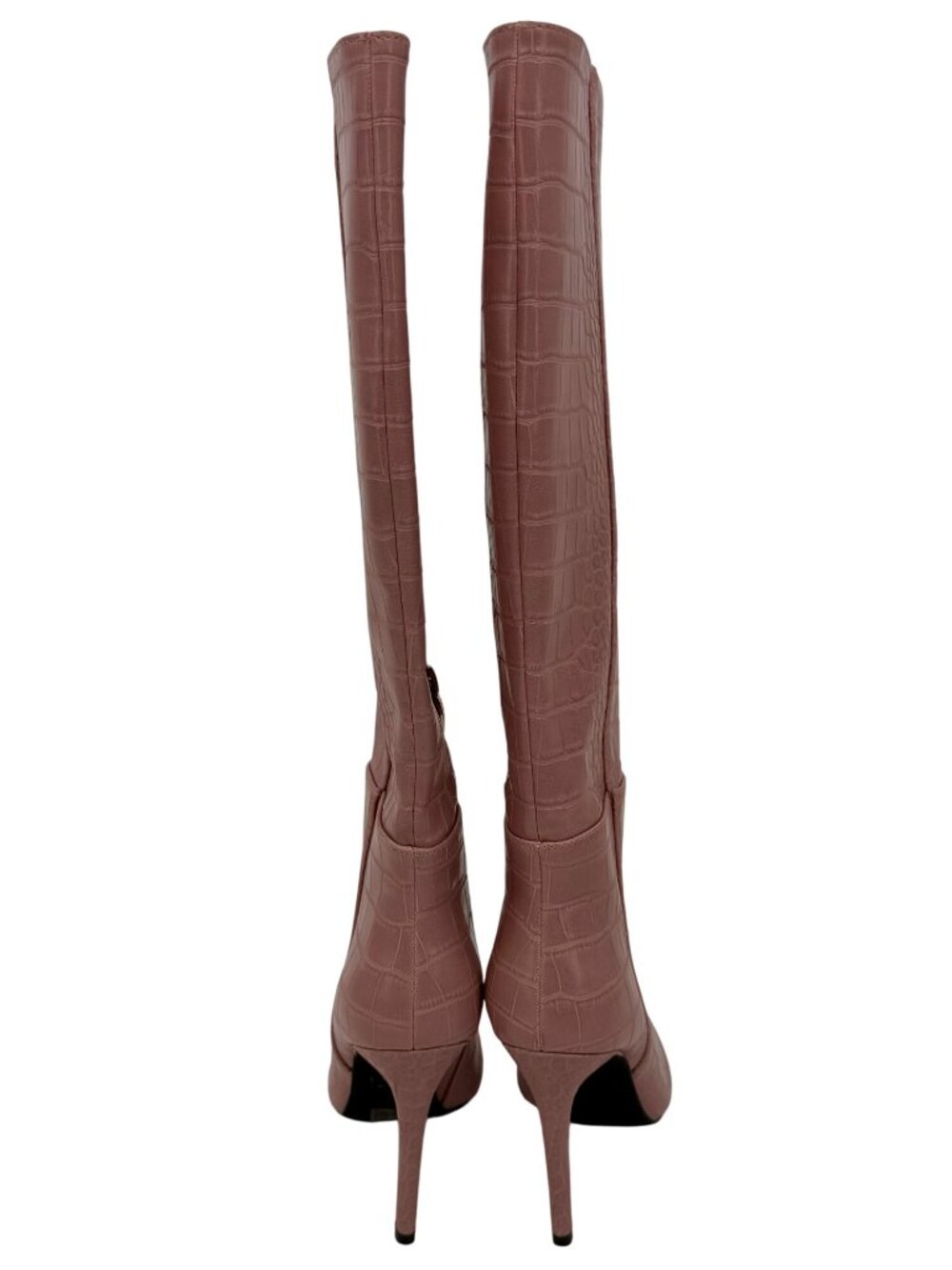 Guess Pink Vegan Croc Pointed Toe Knee High Stiletto Boots | Sexy Baddie Barbie - Picture 13 of 16